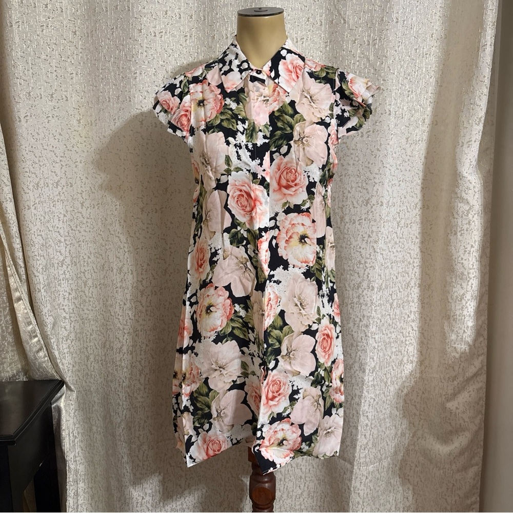 Alice and Olivia Jen floral ruffle cap sleeve shirt dress, size small